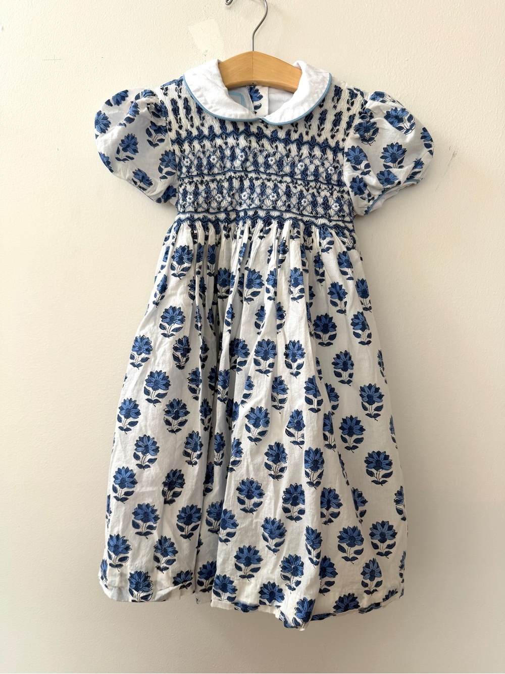 India Amory x Smockingbird Blue Floral Smocked Kids Dress with Peter Pan Collar